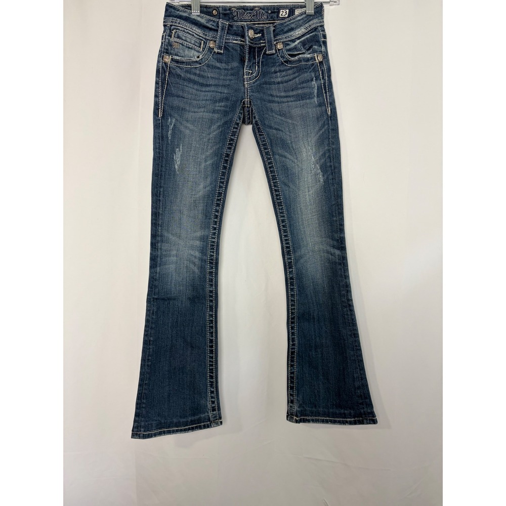 Miss Me Vintage Y2K Bootcut Jeans Women 23 Distressed Sequin Pocket Low Rise